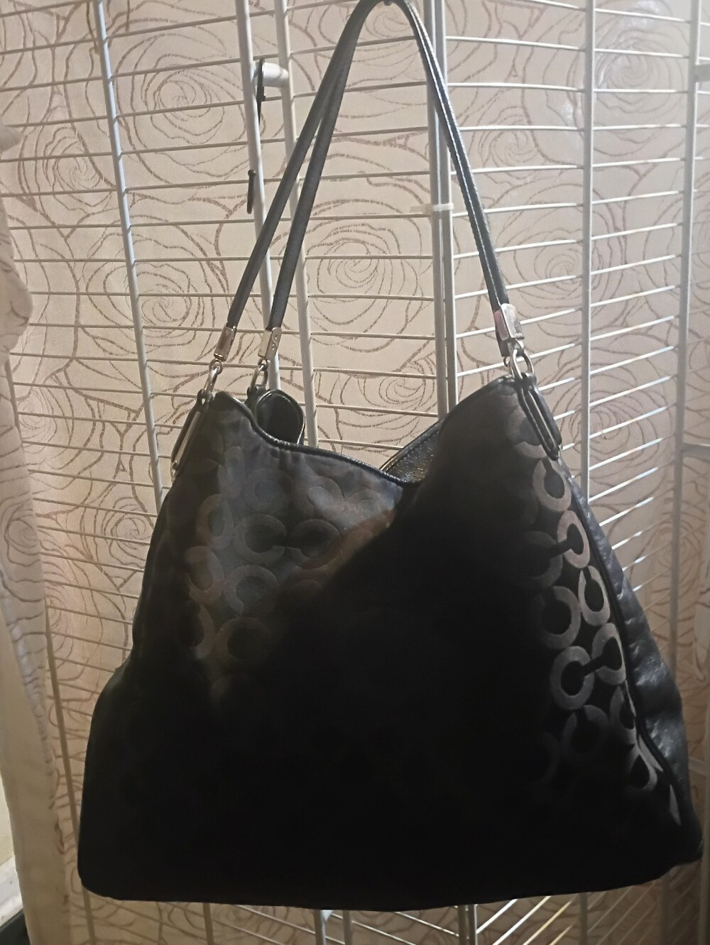 Coach Black Signature Circle-Pattern Shoulder Bag